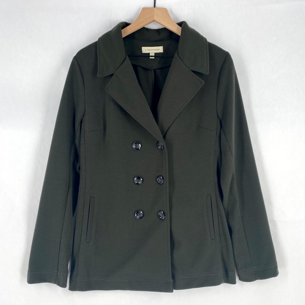 41Hawthorn Peacoat Women Large Green Stretch Notch Lapel Double Breasted Jacket